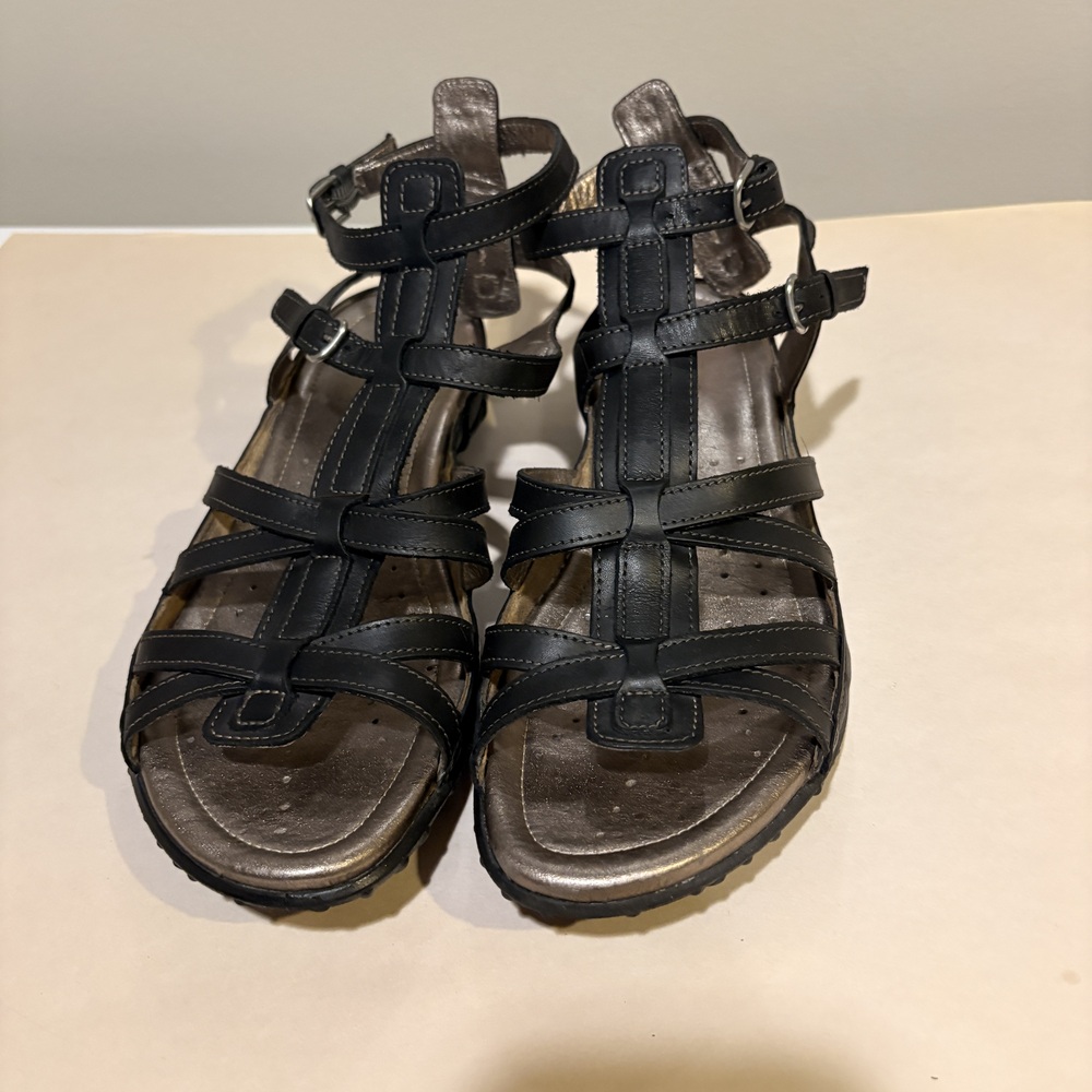 Ecco black leather gladiator strappy sandals, size 40